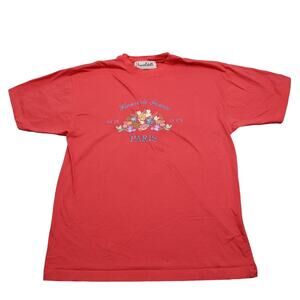 Paris France Estelle Shirt Mens M Red Embroidered Crew Neck Short Sleeve Tee